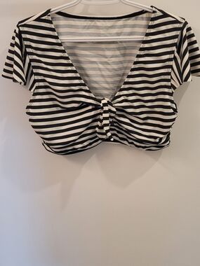 Striped Black & White Tie-Front Crop Top